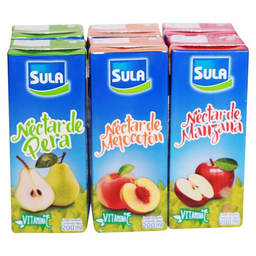 6 Pack Jugos Sula Nectar  De Manzana Melocoton Pera- 200 ml