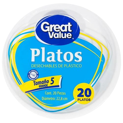 Plato Great Value 5 Liso - 20 Piezas