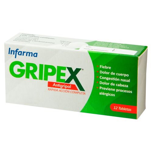 Tabletas Gripex Antigripal Para Adulto- 12 Unidades