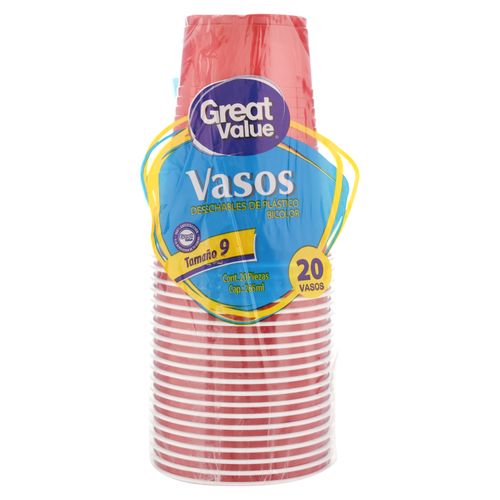 Vaso Great Value Plástico Bicolor de 9 onzas - 20 piezas