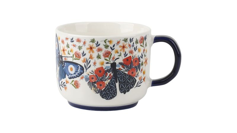 Taza Mainstays De Porcelana 400Ml Con Diseño Mariposas