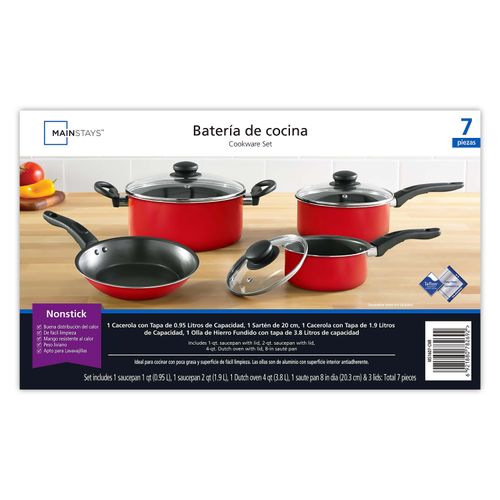 Bateria Mainstays de Cocina Color Roja 7pc