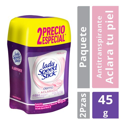 Desodorante Antitranspirante Lady Speed Stick Derma + Aclarado Perla Barra 45 g 2 Pack