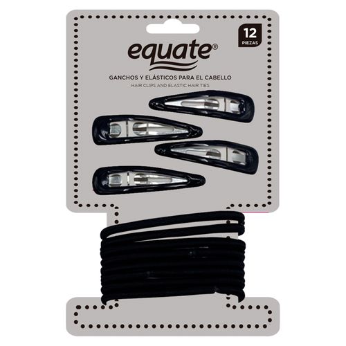 CLIPS EQUATE  Y ELASTICO PARA CABELLO 12 PIEZAS