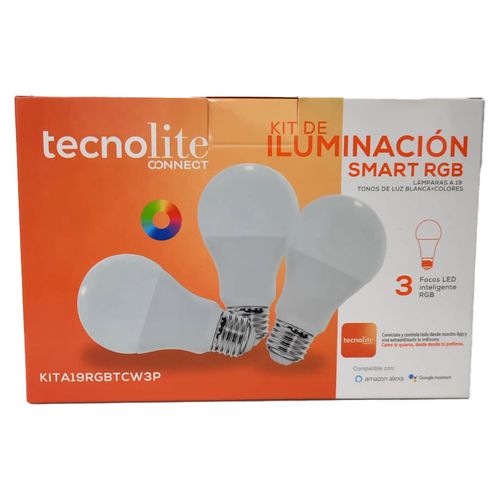Tecnolite Kit Bombillo Led 8W Rgb 3 Pcs Connect