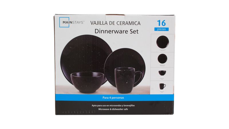 Vajilla Mainstays 16 Piezas De Ceramica Color Negro