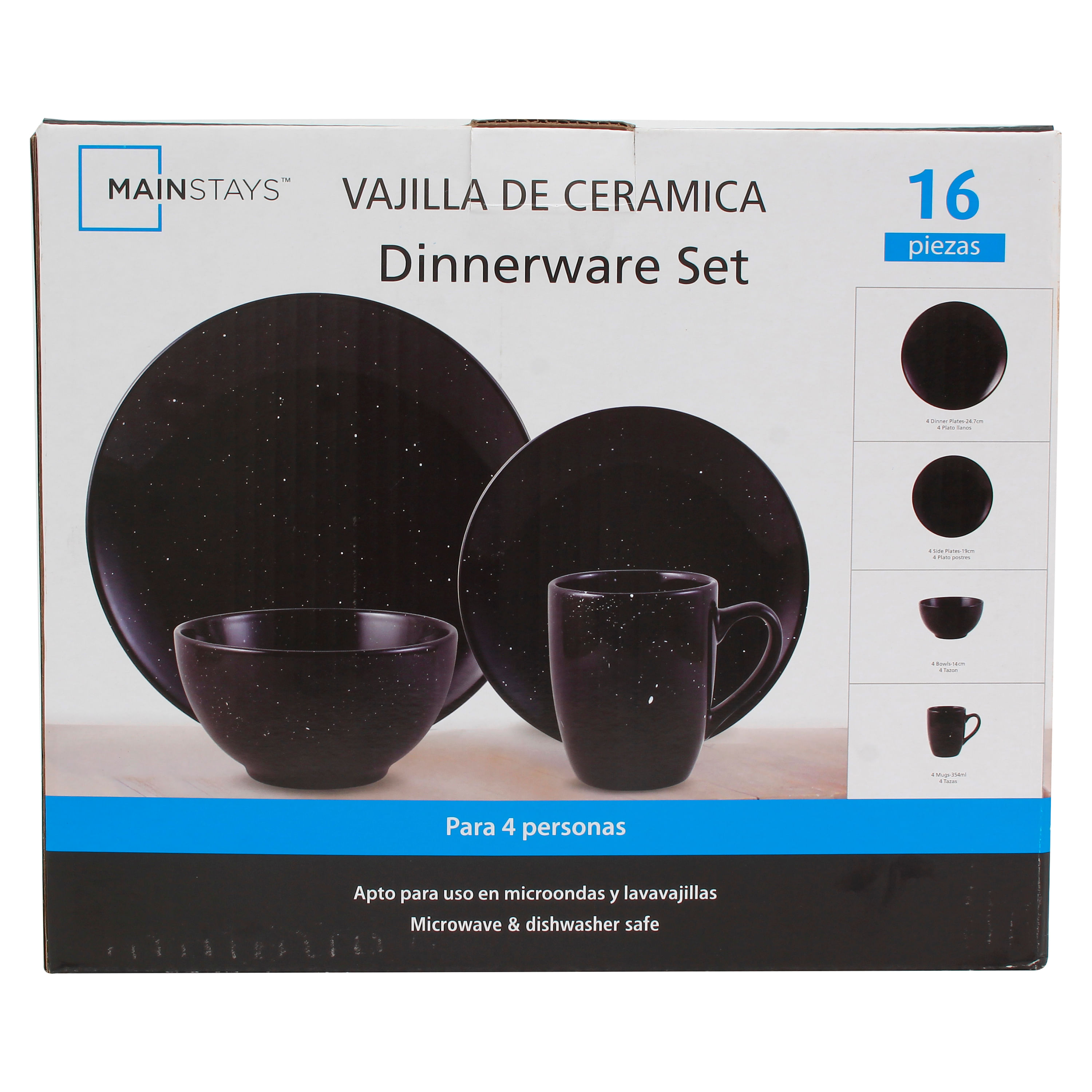 Vajilla Mainstays 16 Piezas De Ceramica Color Negro