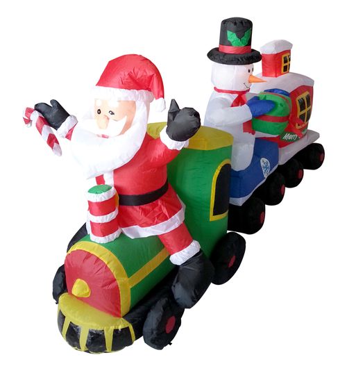 inflable Tren con santa y muñeco de nieve, con iluminación 2.1 mt de largo, uso interior y exterior. Modelo , LK17C0087