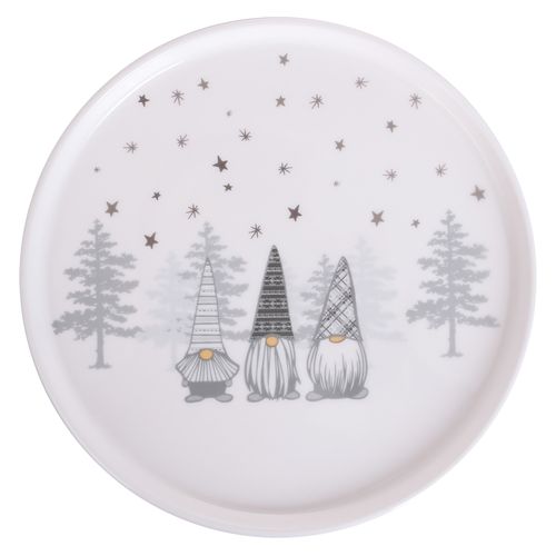 Plato Para Ensalada Holiday Time 20 Cm  Blanco Con Decoracion De Gnomos  Modelo  W2021M232Braca