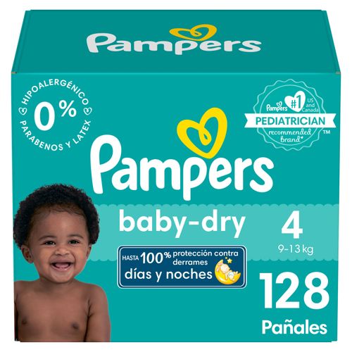 Pañales Pampers Baby-Dry Talla 4, 9-13kg - 128Uds