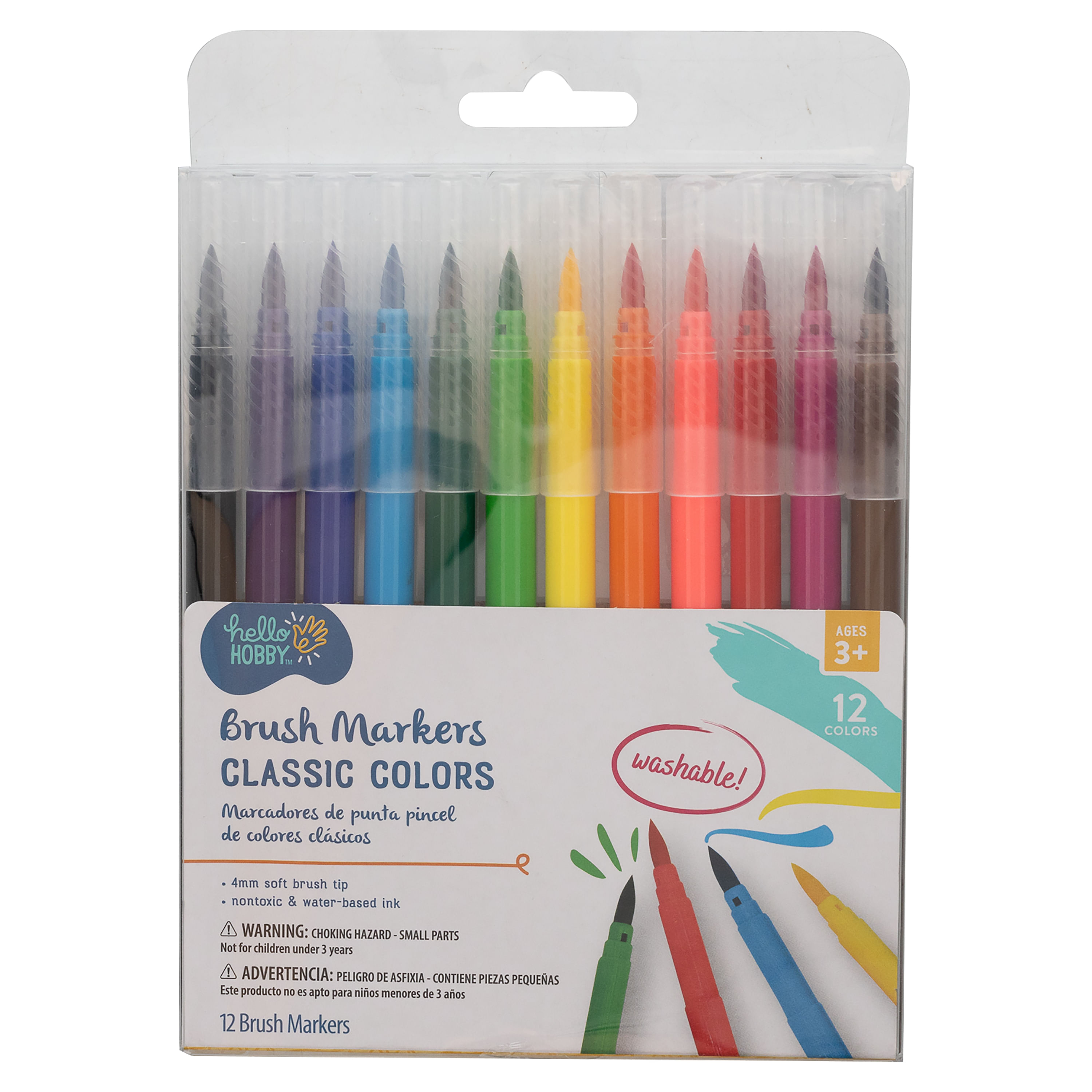 Hello Hobby 12 DUAL TIP MARKERS, CLASSIC COLORS Non-Toxic Water-Based  Washable