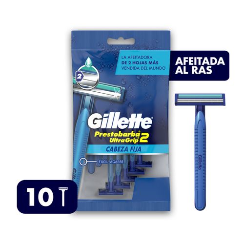 Máquina de Afeitar Desechable Gillette Prestobarba Ultragrip2 con Cabezal Fijo, 10 Unidades