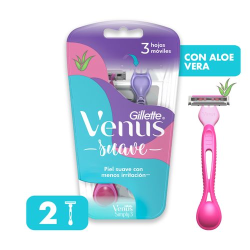 Máquina de Afeitar Desechable Gillete Venus Suave con Aloe Vera, 2 Unidades