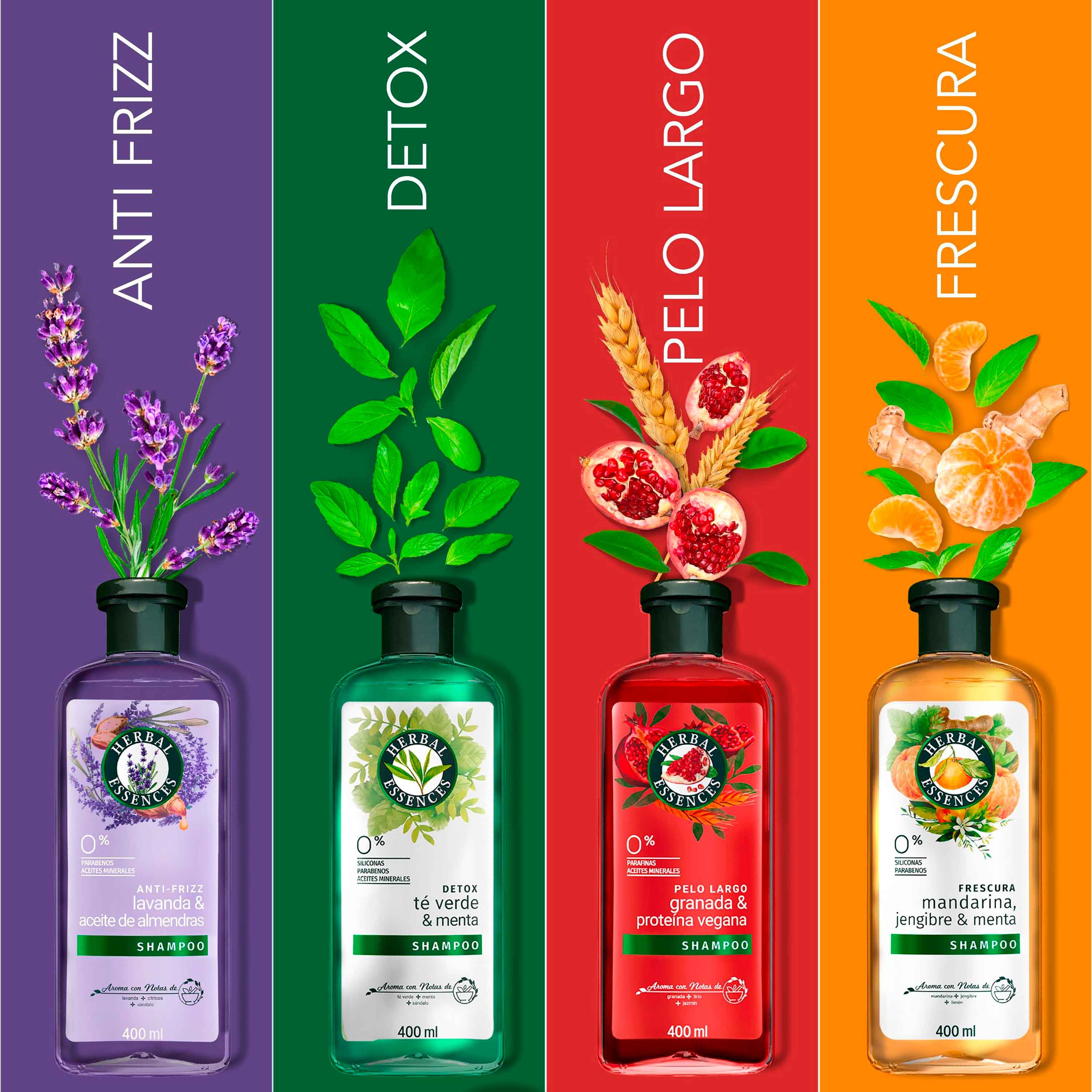 Shampoo Herbal Essences Pelo Largo Granada & Proteína Vegana 400ml