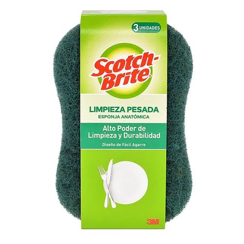 Esponja Scotch-Brite® Limpieza Pesada Anatómica -3 Unidades