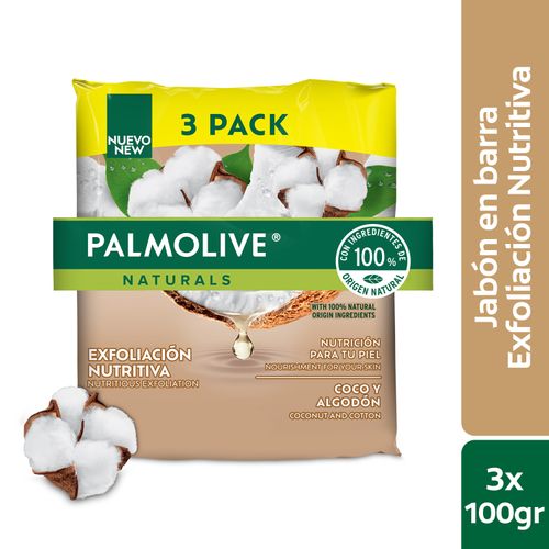 Jabon Corporal Palmolive Naturals Suavidad Exfoliante Coco y Algodón 100 g 3 Pack