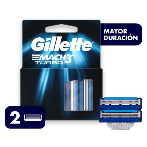 Repuestos de afeitar para hombre Gillette Mach3 Turbo con banda lubricante 30% más grande 2 unidades