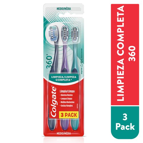 Cepillo Dental Colgate 360° Limpieza Completa 3 Pack