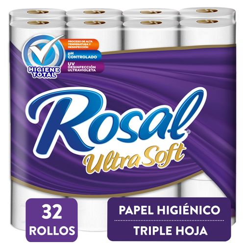 Papel Higiénico Rosal Morado, Triple Hoja - 32 Rollos