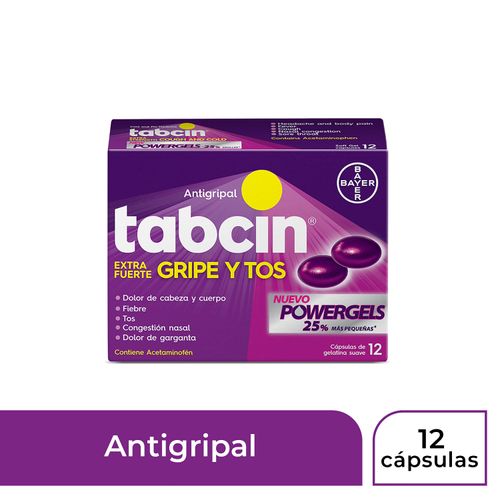 Antigripal Gel Tabcin Para Gripe Y Tos, Extra Fuerte - 12 Cápsulas