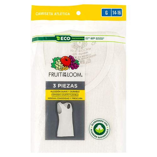 Camisa Fruit Of The Loom Atletica Color Blanco 3 Pack Talla L