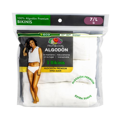 Bikini Fruit Of The Loom Color Blanco 3 Pack Talla 7