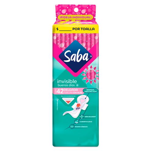 Toallas Femeninas Saba Invisible Delgada Flujo Moderado Con Alas - 42Uds