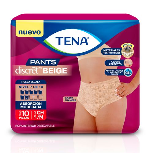 Ropa Interior Desechable Tena Pants Discret Beige Talla: CH/M - 10Uds