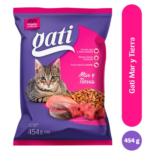 Alimento Gati Para Gato Adulto Mar Y Tierra, Más 2 Meses - 454g