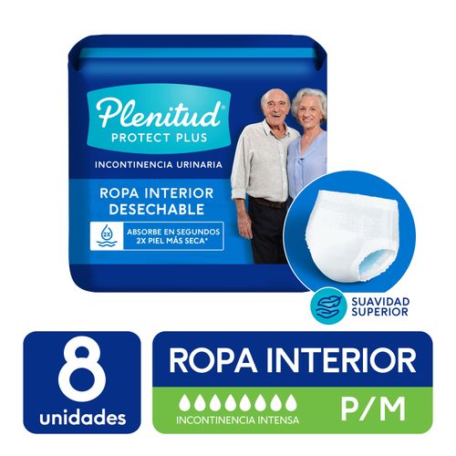 Ropa Interior Desechable Adulto Plenitud Protect Plus Talla P/M Incontinencia Intensa - 8Uds