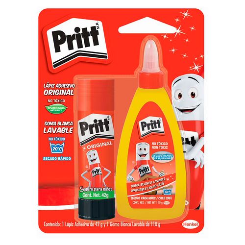 Lápiz Adhesivo Y Goma Blanca Pritt Pareja Ideal Pack - 110g - 42g