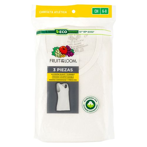 Camisa Fruit Of The Loom Atletica Color Blanco 3 Pack Talla S