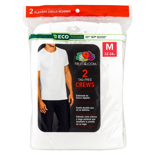 Camiseta Fruit Of The Loom Cuello Redondo Color Blanco 2 Pack Talla M