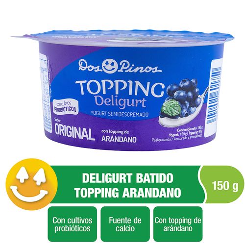 Yogurt Dos Pinos Semidescremado Original Topping Arándanos - 150g