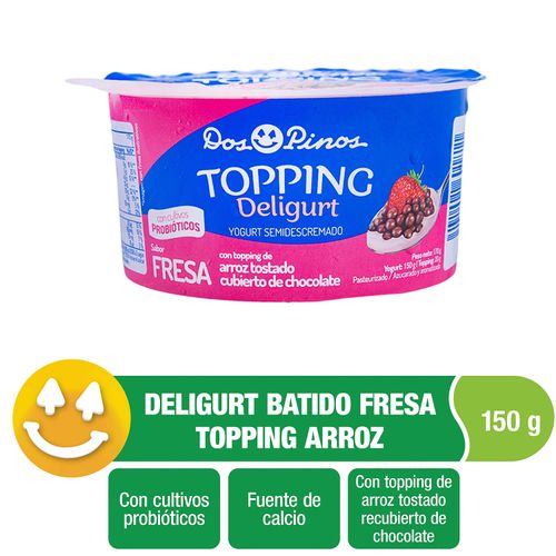 Yogurt Dos Pinos Semidescremado Fresa Con Topping Arroz tostado Cubierto De Chocolate, Con Probióticos - 150g