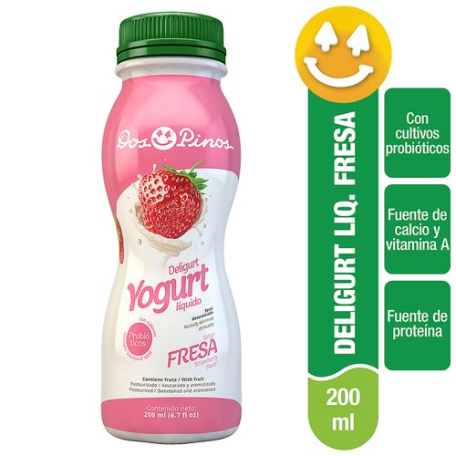 Yogurt Dos Pinos Líquido Sabor Fresa, Con Probióticos, Fuente De Calcio Y Vitamina A - 200ml