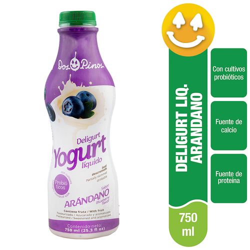 Yogurt Dos Pinos Líquido Arándanos, Semidescremado Con Probióticos - 750ml