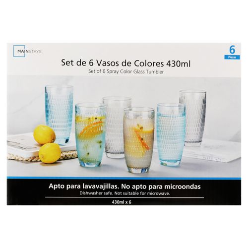 Set Mainstays de 6 Vasos De Vidrio De Color