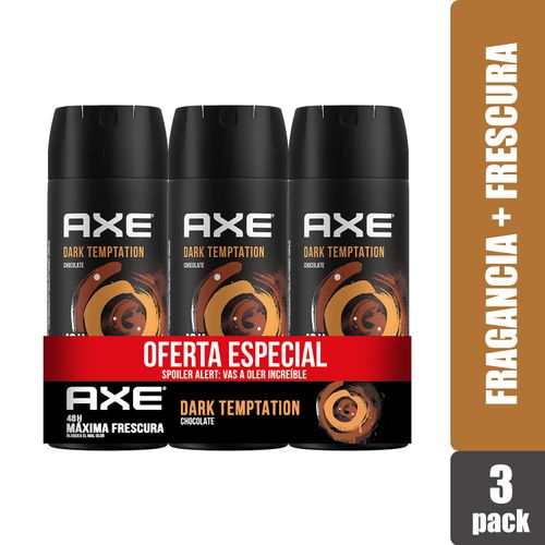 Body Spray Axe Dark Temptation Aerosol Chocolate 3 Pack 150ml