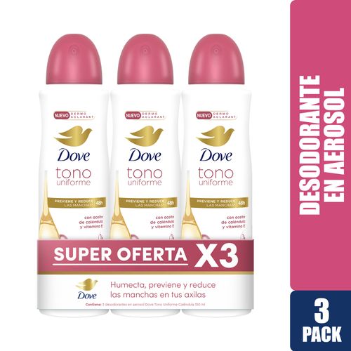 Desodorante Dove Tono Uniforme Cálendula Y Vitamina E Aerosol 3 Pack - 150ml