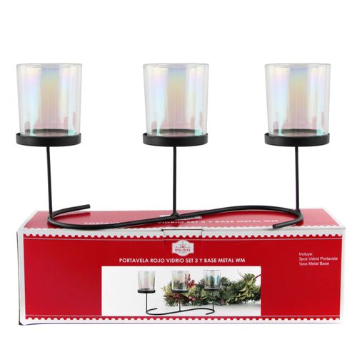 Portavelas Vidrio Cbase Metal Set 4U