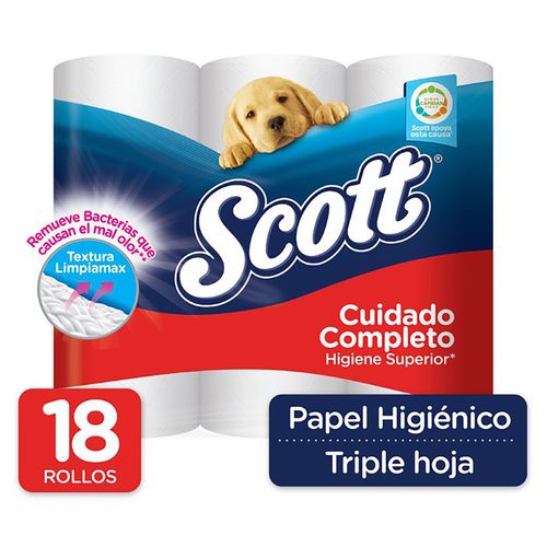 Papel Higiénico Scott Cuidado Completo Triple Hoja - 18 Rollos