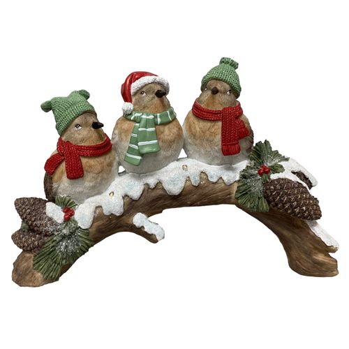 Adorno resina Holiday Time, Pajaritos en una rama -19.8cm