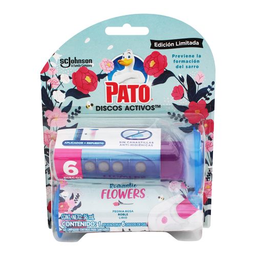 Baños Discos Activos Pato, Romantic Flowers con un aplicador -36 ml