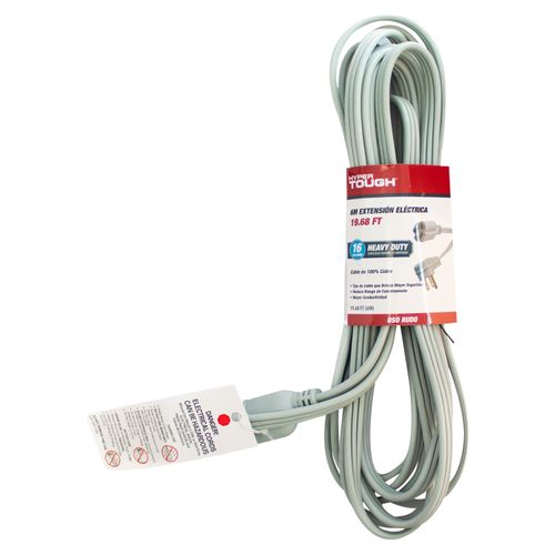 Extension Eléctrica Hyper Tough de Uso Rudo Color Gris de 6mt