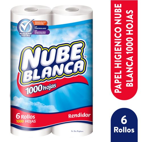 Papel Higienico Nube Blanca 1000 Hojas - 6 Rollos