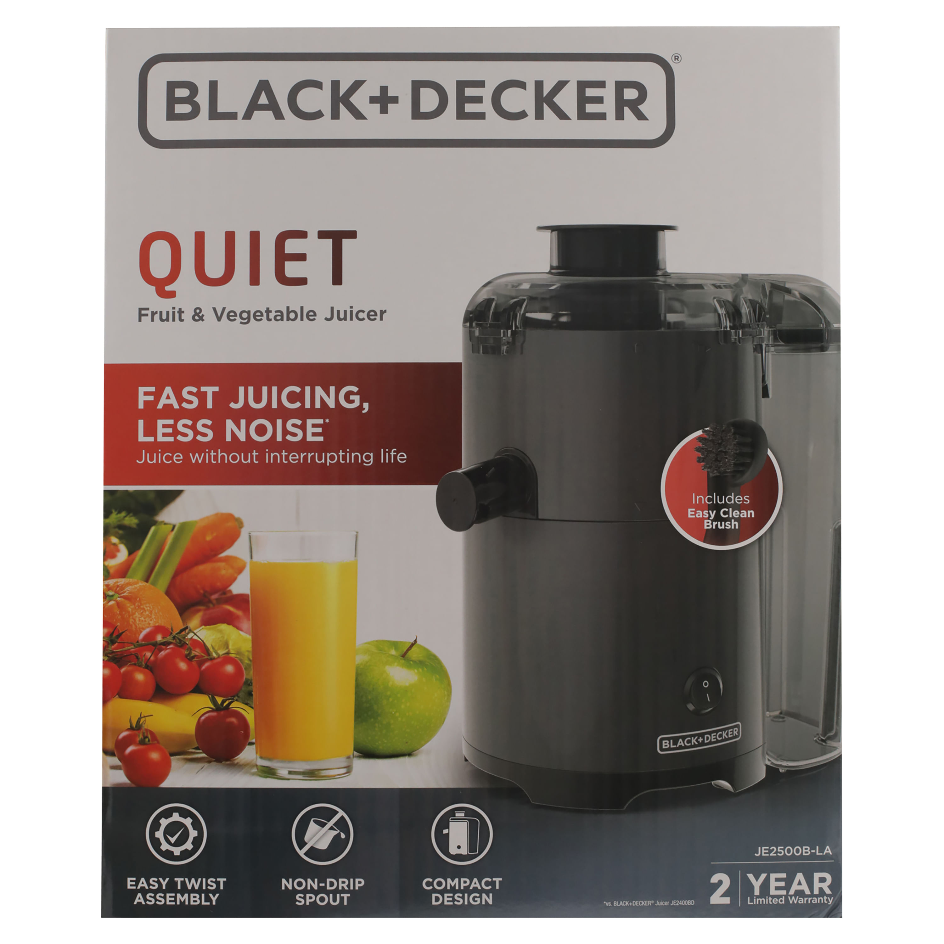 Black+Decker Quiet Fruit & Vegetable Juicer, Non-Drip Spout Easy