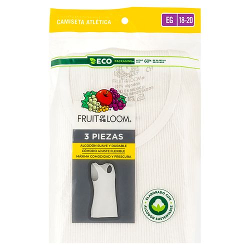 Camisa Fruit Of The Loom Atletica Color Blanco 3 Pack Talla XL