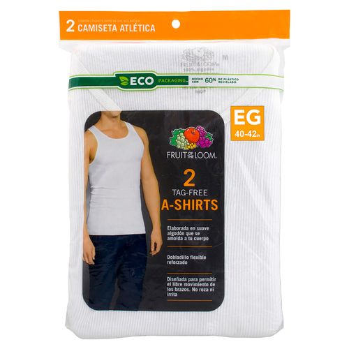 Camiseta Fruit Of The Loom Atletica Color Blanco 2 Pack Talla XL