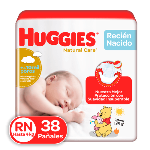 Pañales Huggies Natural Care Etapa 0/Recién Nacido Hipoalergénico, Hasta 4kg - 38Uds